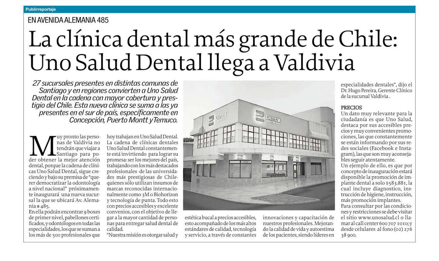 La clínica dental más grande de Chile: Uno Salud Dental llega a Valdivia
